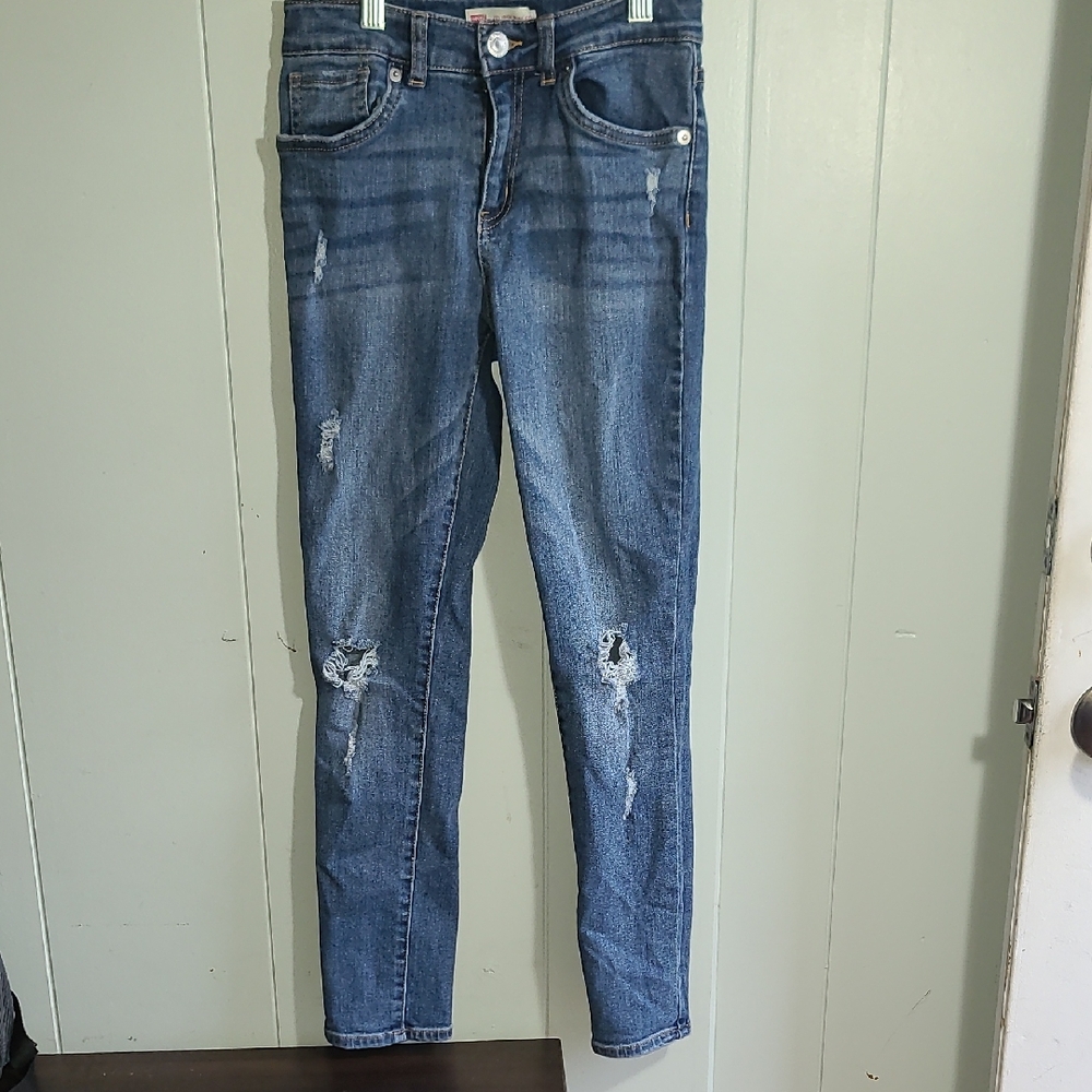 Girl's Blue Distressed Jeans